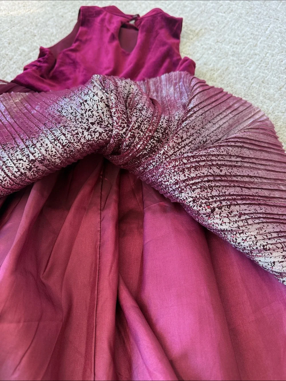 Zunie Girls Sleeveless Velvet Pleated Glitter Tulle Dress Burgundy Nordstrom new